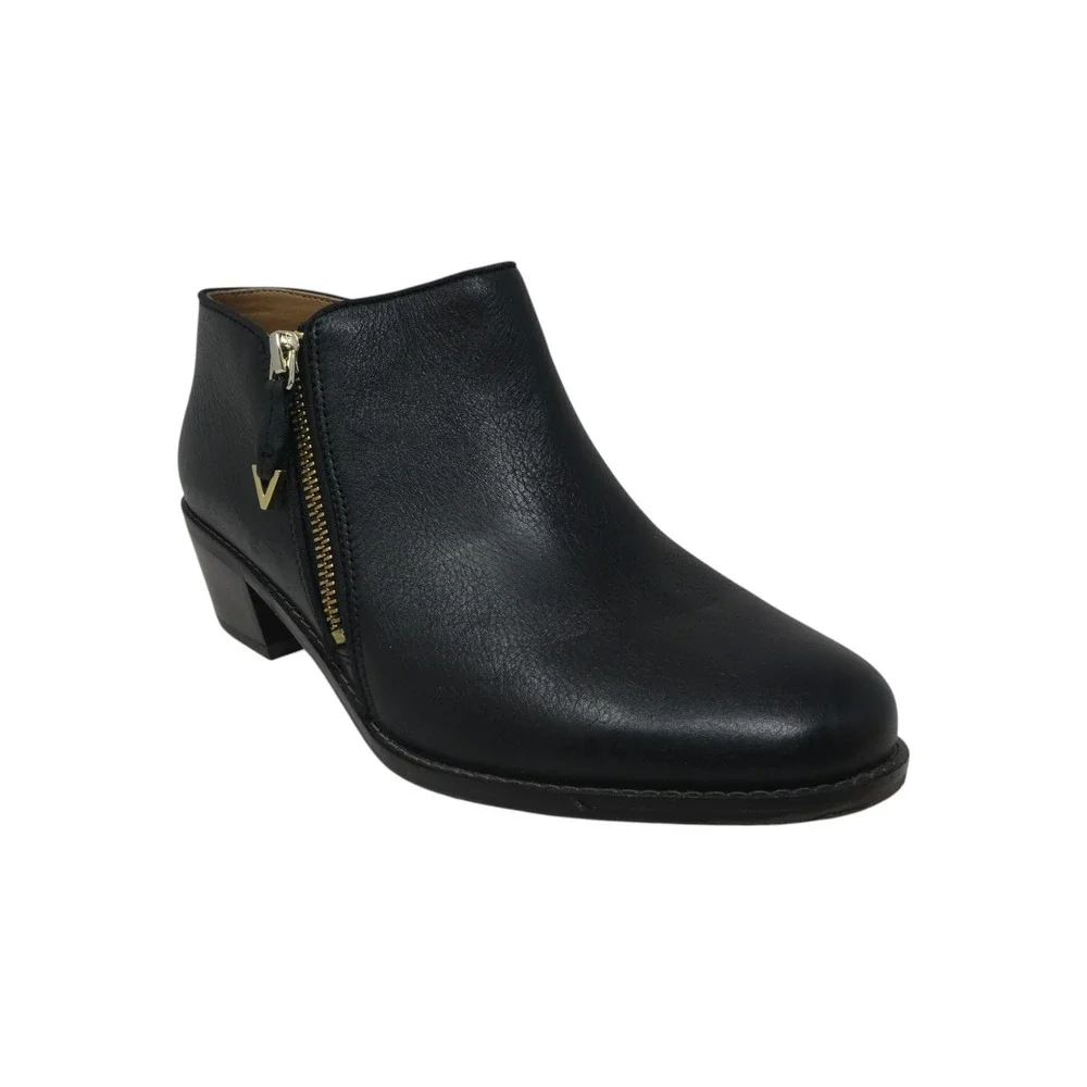 Vionic Jolene Ankle Boots Women 7.5 Black Leather Low Heel Side Zip